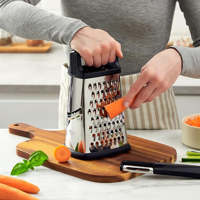 BASSWOOD Professional Cheese Grater, XL Size 4-Sided Stainless Steel Box Grater, Food Shredder for Cheese, Cheese Shredder - Cheese Grater with Handle - Graters for Kitchen Stainless Steel Food Grater