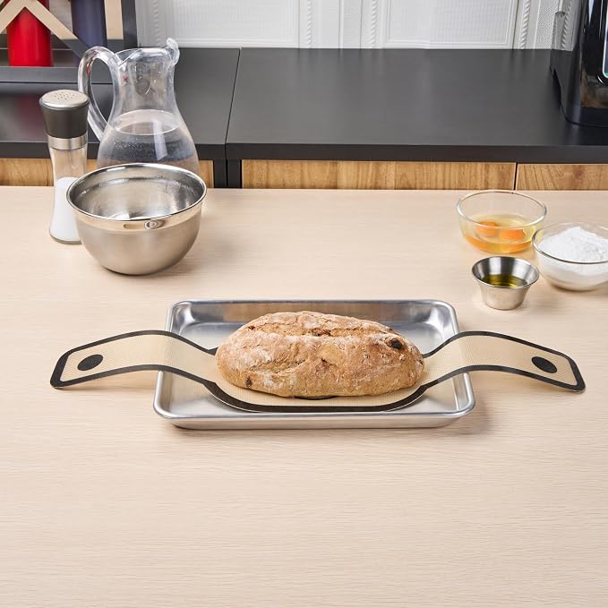 Restaurantware Bread Sling for Dutch Oven with Long Handles Pack of 1 Oval Non-Stick Silicone Fiberglass Sourdough Sling, Reusable Anti-Slip Dishwashable Tan and Black for Bread Loaf, Sourdough
