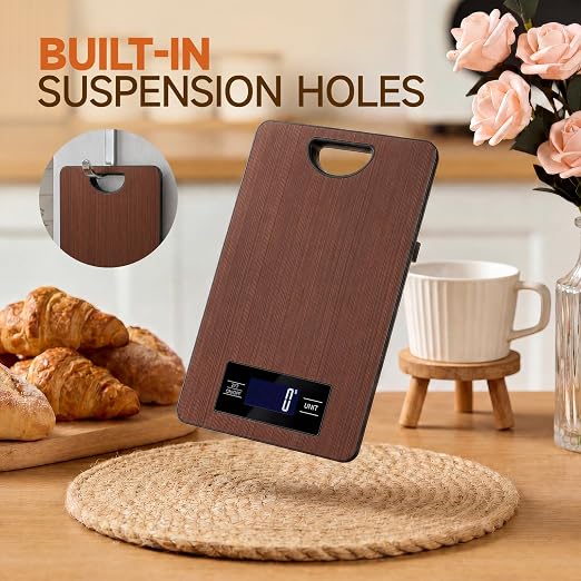 Food Scale, Digital Kitchen Scale with Hanging Loop, 11lb Baking Scale | 1g Accuracy, g/oz,etc.5 Unit Conversion, Tare Function, Fingerprint-Resistant Steel, Suitable for Cooking, Baking ,Meal Prep