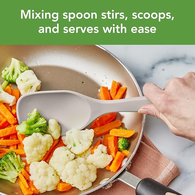 Tovolo Elements Silicone Spoon Set of 2 Mixing and Slotted Spoon Bundle for Non Stick Cooking Mixing Serving, Dishwasher Safe Heat Resistant Slotted Spoon and Mixing Serving Spoon, Warm Gray