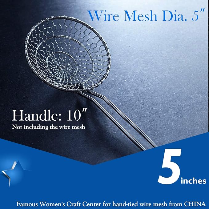 Hicook Stainless Steel Kitchen Spider Strainer Skimmer Ladle Food Dumpling Noodle Strainer for Pasta Spaghetti Noodles and Frying, 5 inches