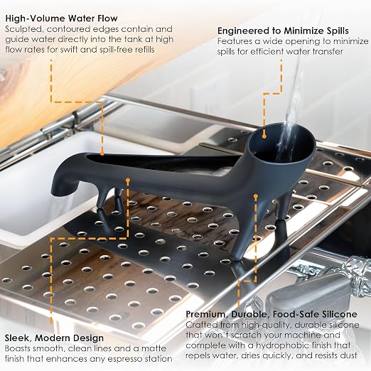 ARO Espresso™ The Original Water Tank Quick-Access Funnel for Espresso Machines | Silicone Offset Funnel for Water Tank Access Under Cabinets | Compatible with Breville Espresso Machines and More!