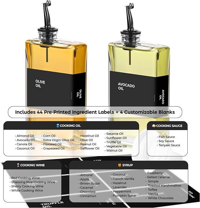 Glass Oil Dispenser for Kitchen, Olive Oil Dispenser Bottle, 2 Pack, Black