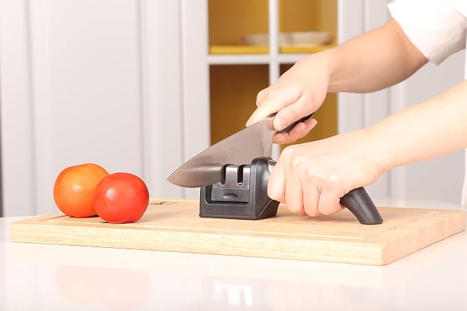 Ergo Chef Fastedge 2 Stage Knife Sharpener, Tabletop Kitchen Knife Sharpener, Tungsten Carbide and Ceramic Inserts, Black
