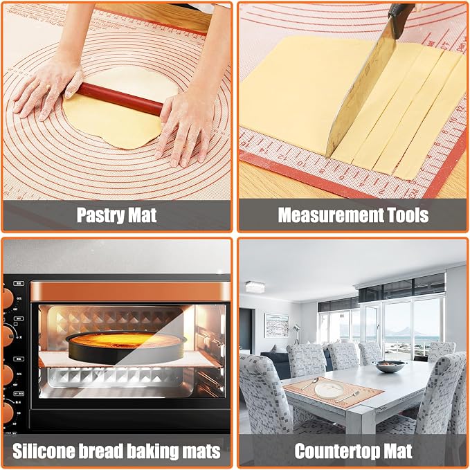Silicone Pastry Mat 34x26 Inch Nonstick Baking Mat -Perfect for Dough, Pastry, Dough Rolling, Kneading Board, Pie Crust, Fondant, Pasta/Pizza, Kitchen Counter Mat