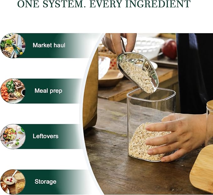 LIBWYS Kitchen Glass Jars Set with Bamboo Lids for Storage (1pcs - 1.22Qt) | Stackable Square Food Jars for Pantry Organization, Coffee, Flour, Snacks, Tea , Sugar | Kitchen Canisters Set