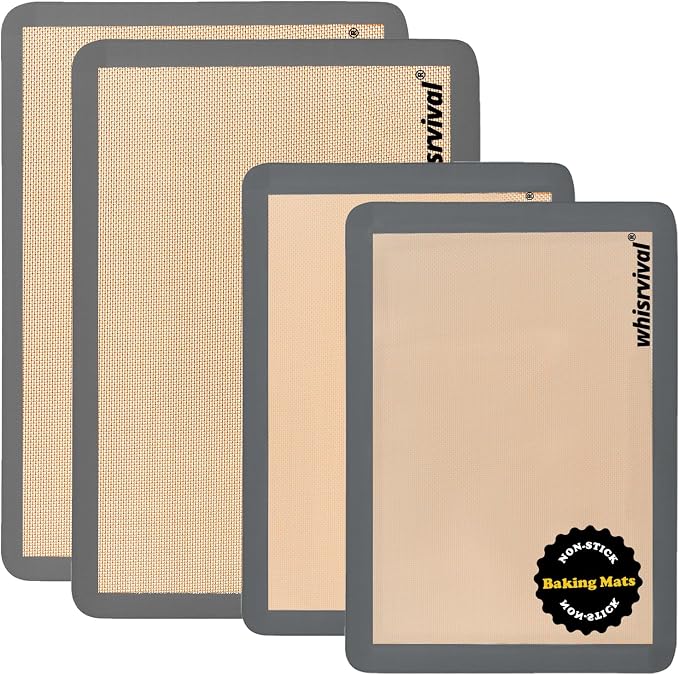 4 Pack Silicone Baking Mat, Non-Stick Silicone Baking Sheet, Food Safe, 480℉ Heat Resistant, 2 Half & 2 Quarter (Grey) | Food Safe, 480℉ Heat Resistant, 2 Half & 2 Quarter (Grey)