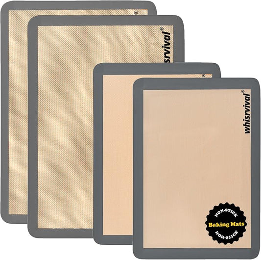 4 Pack Silicone Baking Mat, Non-Stick Silicone Baking Sheet, Food Safe, 480℉ Heat Resistant, 2 Half & 2 Quarter (Grey) | Food Safe, 480℉ Heat Resistant, 2 Half & 2 Quarter (Grey)