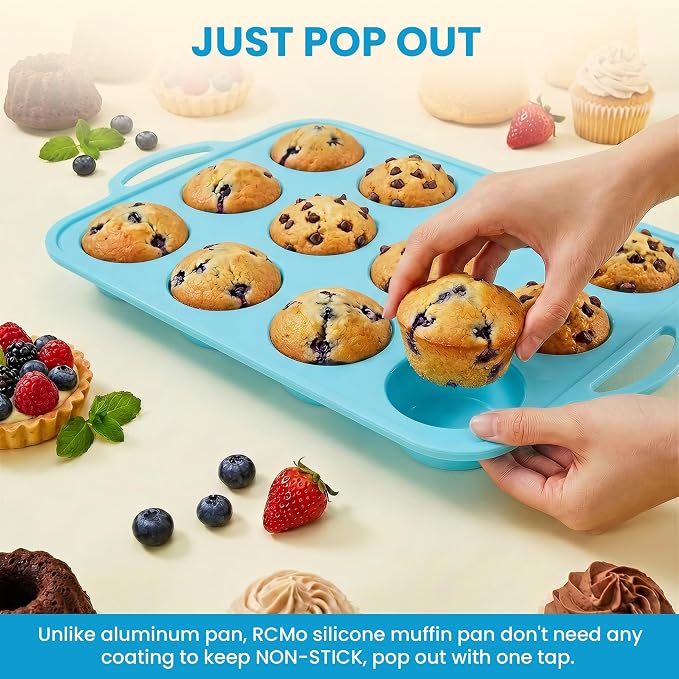 2Pack Silicone Muffin Pan for Baking - Cupcake Pans with Metal Frame