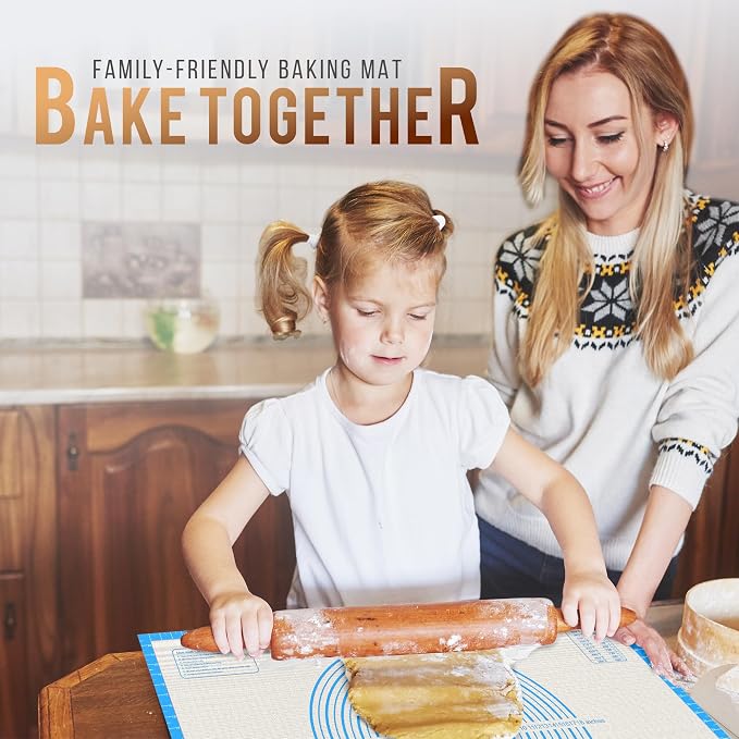 26 * 16 inches blue, Non-Slip Silicone Baking Sheets - Baking Mat with 0.7mm Thickness - Non-Stick Pastry & Cookie Mat for Kitchen Counter for Rolling Out Dough with Measurements.
