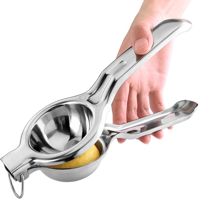 New Star Foodservice 43280 Commercial-Grade Stainless Steel Lemon Squeezer, Heavy Duty Citrus Juicer Press, Silver