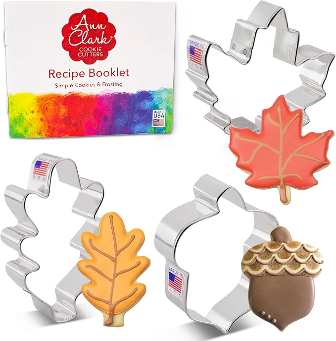Ann Clark Fall Leaves & Acorn 3-Pc. Cookie Cutter Set, Made in USA, Acorn, Maple Leaf, Large Oak Leaf