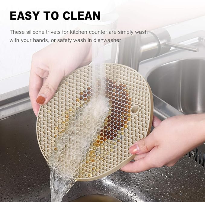 4 Pcs Trivets for Hot Dishes, Kitchen Heat Resistant Silicone Trivet, Extra Thick, Large, Non Slip (3. Beige)
