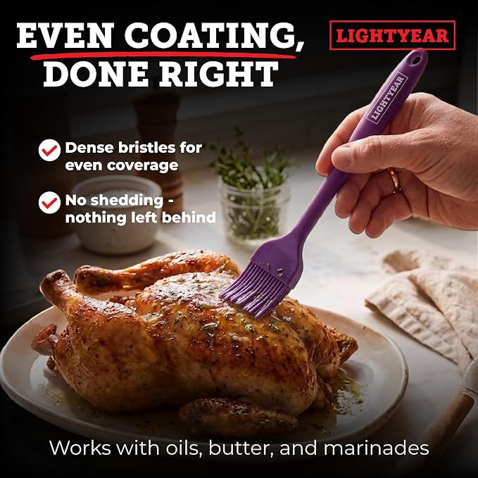 Lightyear Silicone Basting Pastry Brush Set (2 Pcs) ❘ 450°F Heat Resistant Oil Brush for Your Kitchen - Ideal For BBQ’s, Baking & Cooking 100% Food Grade Silicone - BPA Free & Dishwasher Safe (Purple)