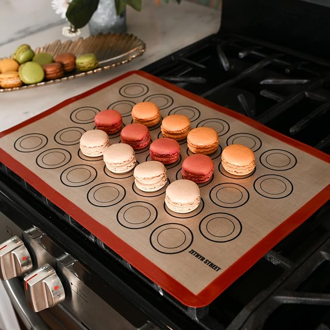 Macaron Baking Mat Silicone Non Stick, Half Sheet Reusable Pack of 4 Red | Non-Stick Macaron Mat for Easy Baking, Heat Resistant & Dishwasher Safe, Reusable & Eco-Friendly, For Cookies & More (11x16”)