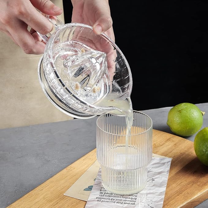 Glass Lemon Squeezer, Citrus Juicer Manual Hand Squeezer with Handle and Pour Spout, Clear Lemon Manual Extractor Small Handheld Orange Juicer