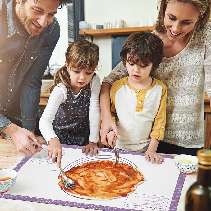 Non Stick Silicone Pastry Mat for Dough Rolling, Extra Large Silicone Baking Mat with Measurements, Baking sheet for Cookies Fondant Pie Crust, Purple 28X20 INCH