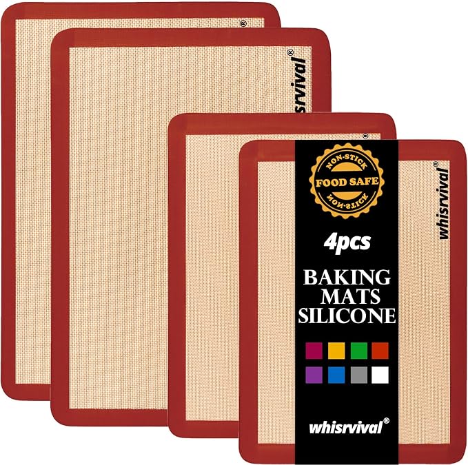 4 Pcs Silicone Baking Mat, Non-Stick Baking Mat (Red) | 480℉ Heat Resistant, Reusable