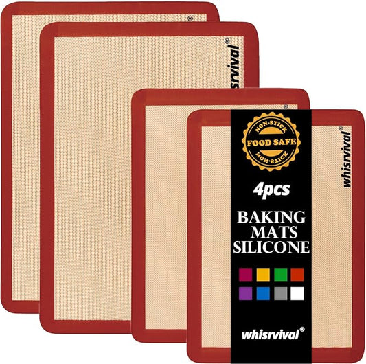 4 Pcs Silicone Baking Mat, Non-Stick Baking Mat (Red) | 480℉ Heat Resistant, Reusable
