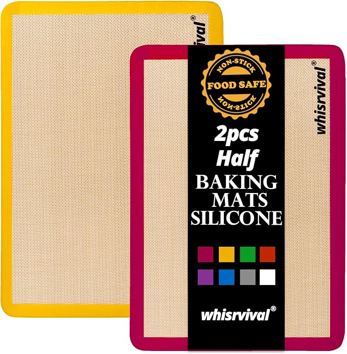 Silicone Baking Mat, 2 colors Half Sheet(16.5"x11.6") Non-Stick Baking Mat, Food Safe Silicone Mats for Baking Cookies, Macarons, Vegetables, 480℉ Heat Resistant (Deep Raspberry & Amber) | Baking Mat, Food Safe Silicone Mats for Baking Cookies, Macaron...