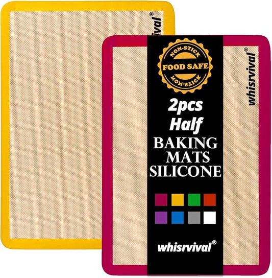 Silicone Baking Mat, 2 colors Half Sheet(16.5"x11.6") Non-Stick Baking Mat, Food Safe Silicone Mats for Baking Cookies, Macarons, Vegetables, 480℉ Heat Resistant (Deep Raspberry & Amber) | Baking Mat, Food Safe Silicone Mats for Baking Cookies, Macaron...