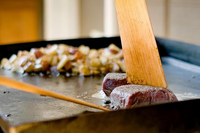 Earlywood 13 inch Handmade Wood Cooking Utensil for Kitchen, Multi-Purpose Scraper and Egg Turner, Cast Iron Scraper and Saute Spatula - Made in USA - Hard Maple