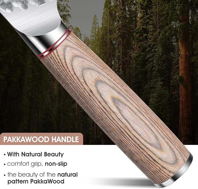 Huusk Japanese Chef Knife for Home & Kitchen - 7" Stainless Santoku Knife with Ultra Sharp High Carbon Blade, Cooking Knifes for Vegetable & Meat Cutting with Wood Handle, Gift Idea for Cooking Lovers