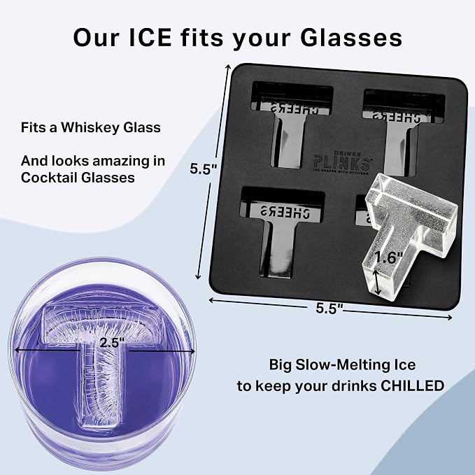 DRINKSPLINKS Custom Letter T Ice Cube Molds. Monogram Ice Cube Mold with Initials. Large Monogrammed Silicone Trays for Bourbon, Whiskey and Cocktails. Fun, Customized Gifts for Men and Women.