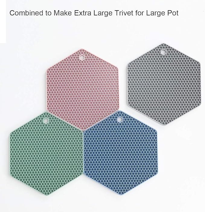 4 Packed Silicone Trivet Mats - DIY Different Size Dish Drying Mat, Hot Pot Holder for Pots & Pans, Non-Slip & Heat Resistant Kitchen Hot Pads for Countertops & Table, White