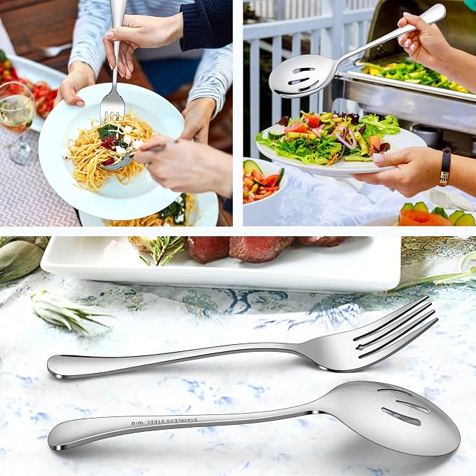 LIANYU 46-Piece Silverware Flatware Set for 8, Plus Serving Utensils, Stainless Steel Cutlery Tableware, Includes Fork Spoon Knife, Mirror Polished, Dishwasher Safe