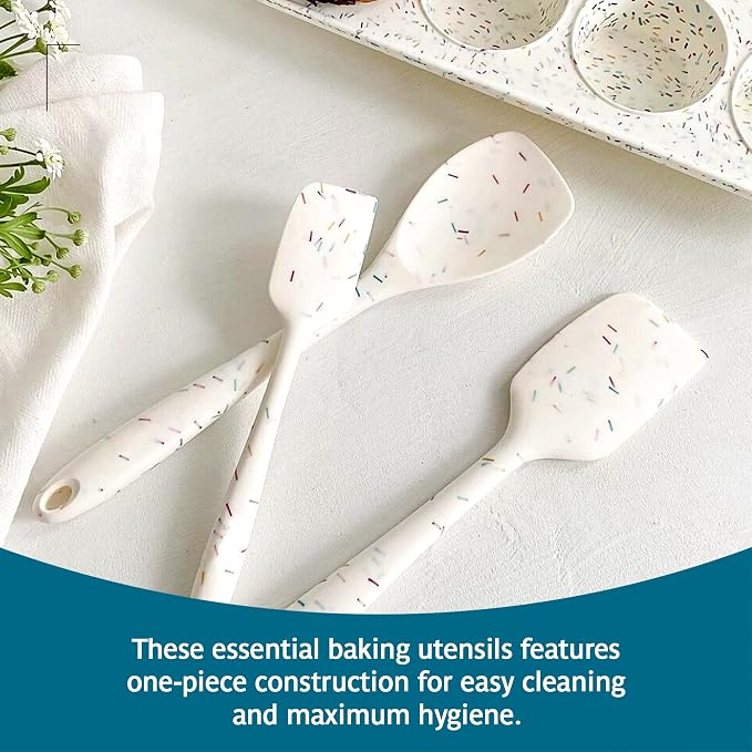 Trudeau Confetti Silicone Utensil Set – 11" Spatula, 11" Spoonula & 8" Small – Reinforced hybrid flexible silicone, BPA-free, heat resistant to 428°F, ergonomic & dishwasher safe.