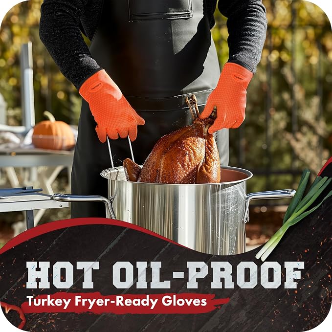 KITCHEN PERFECTION Silicone Smoker Oven Gloves -Extreme Heat Resistant BBQ Gloves -Handle Hot Food Right on Your Smoker Grill Fryer & Pit | Waterproof Oven Mitts |Superior Value Set+3 Bonuses