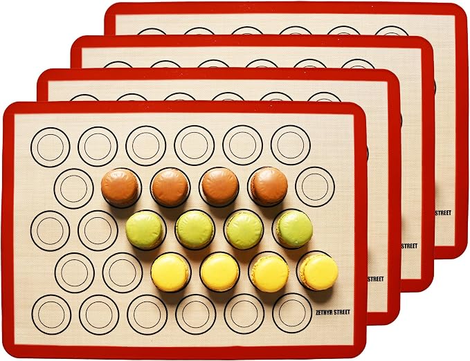 Macaron Baking Mat Silicone Non Stick, Half Sheet Reusable Pack of 4 Red | Non-Stick Macaron Mat for Easy Baking, Heat Resistant & Dishwasher Safe, Reusable & Eco-Friendly, For Cookies & More (11x16”)