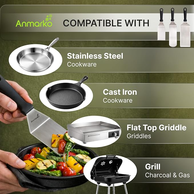 Metal Spatula Griddle Accessories Set - Griddle Scraper Flat Spatula Pancake Flipper Hamburger Turner - Metal Utensil great for BBQ Grill Flat Top Cast Iron Griddle - Commercial Grade