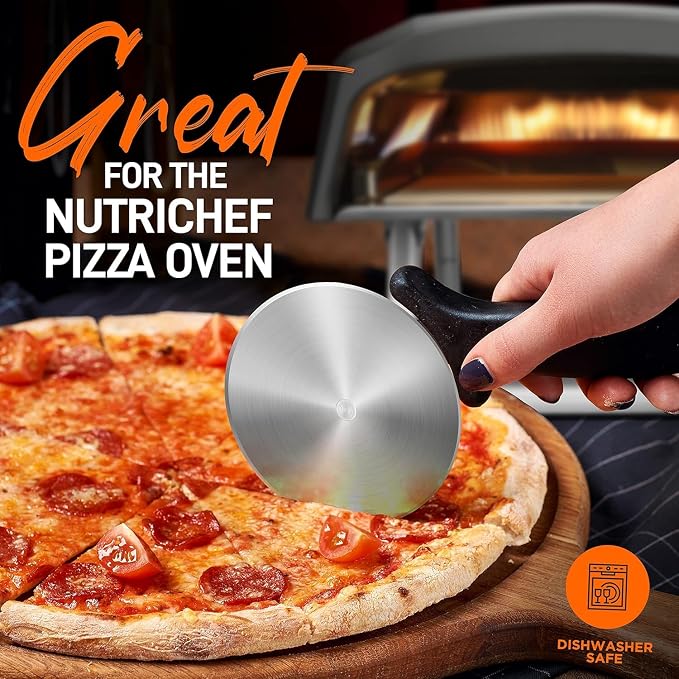 NutriChef 4-Inch Pizza Cutter Wheel - Sharp Stainless Steel Slicer with Built-in Finger Guard & Non-Slip Plastic Handle - Cuts Through Crusts, Bread, Pies, Dough, & More - Dishwasher Safe