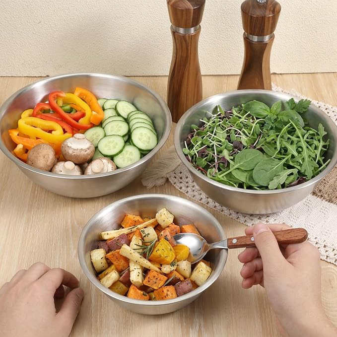 5 Pack Stainless Steel Mixing Bowls with Marks, Heavy Duty Nesting Bowls Set, Food Grade 304, Dishwasher Safe & Stackable for Cooking, Baking, Prepping (1, 1-1/2, 2, 2-1/2, 3-1/2 QT)