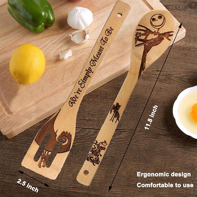 Jack Skellington Wooden Spoons for Cooking Utensils Set - Magic Pattern Burned Spatulas Kitchen Utensil Set for Kitchen Decor,Nightmare Before Christmas GiftS for Fans and Friends