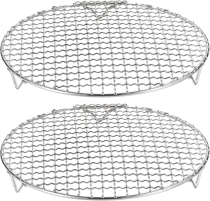 HARFINGTON 2pcs Round Cooking Rack 9.6-inch 201 Stainless Steel Cross Wire Barbecue Grill Net with 20mm Legs for Cooking Baking Steaming BBQ