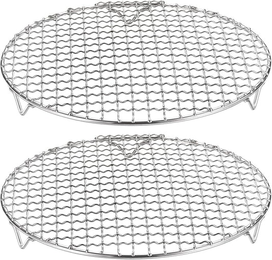HARFINGTON 2pcs Round Cooking Rack 9.6-inch 201 Stainless Steel Cross Wire Barbecue Grill Net with 20mm Legs for Cooking Baking Steaming BBQ