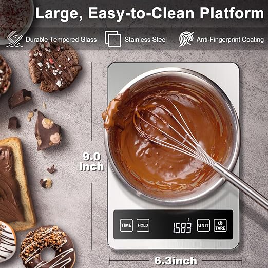 Fuzion Food Kitchen Scale 22lb/0.1oz - Food Scale 7 Units, Tare & Timer | Rechargeable, Tempered Glass+ Stainless Steel, Digital Kitchen Scale Grams and oz for Weight Loss, Cooking, Baking, Meal Prep