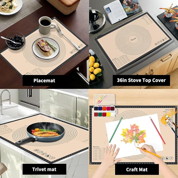 Extra Large Silicone Pastry Mat for Counter Rolling Dough,26x16 Inch,0.75mm Thick,Non Slip Silicone Baking Mat with Measurement(26 x 16 In,Grey)
