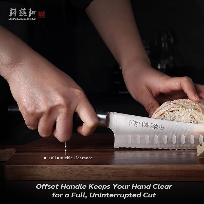 Bread Knife for Homemade Bread,Serrated Blade 8 in with Cover | Offset Handle, Outward-Curved Edge for Clean Even Slices, Slicer Cuts Sourdough, Bagels, Ham, Pineapple, Ideal Gift