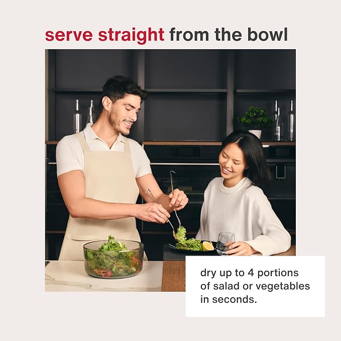 Zyliss Easy Spin Salad Spinner Small, Non-Slip Base, Serving Bowl, AquaVent™ Technology, Retractable Cord and Brake System, Easy to Clean
