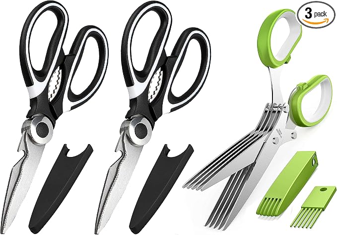 OMDAR Kitchen Scissors 3 Pack - Replacement - Stainless Steel Cooking Shears for Cutting Meat, Food, Fish, Poultry Multipurpose Sharp Sissors for Dishwasher Safe, 8.3 Inch