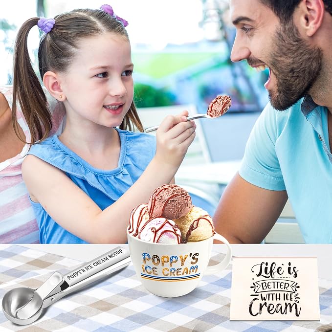 Poppy Gifts, Poppy's Gift Ice Cream Bowl Scoop Shovel Spoon Set, Grandpa Ice Cream Gift from Grandkids, Ideal Xmas Birthday Father's Day Man Gifts