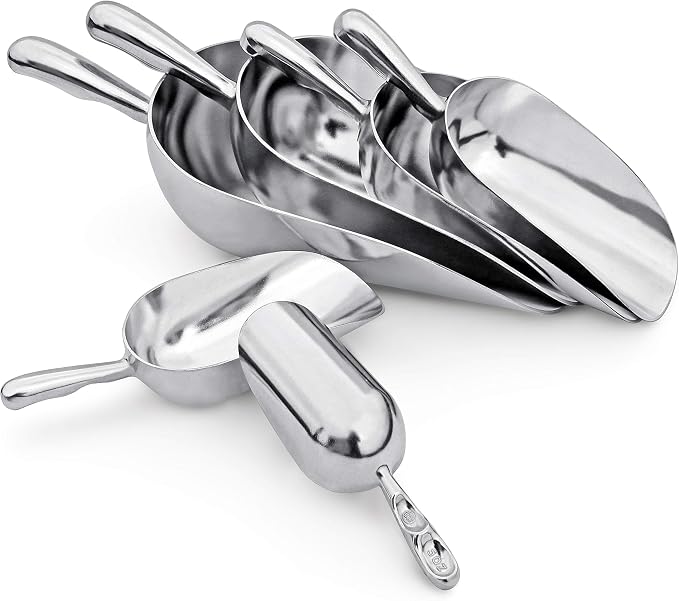 New Star Foodservice 34509 One-Piece Cast Aluminum Round Bottom Bar Ice Flour Utility Scoop, 5-Ounce, Silver (Hand Wash Only)