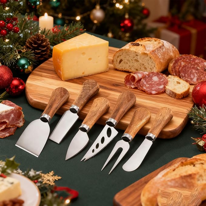 Charcuterie Board Accessories Set - Stainless Steel Spreader Knives with Wooden Handles, Mini Serving Tongs, Spoons & Forks for Parties, Weddings & Holidays (6pc Knives + 15pc Tools)