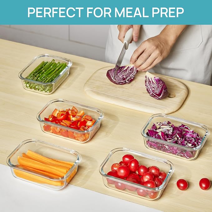 Vtopmart 5Pack 22oz Glass Storage Containers with Lids, Multicolour | Glass Meal Prep Food Container Sets, Snap Airtight Lid, For Microwave, Oven, Freezer and Dishwasher, BPA Free