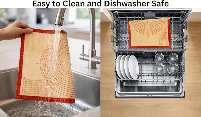 Silicone Pastry Mat with Measurements, 26 x 16 Inch Extra Thick Non-Slip Nonstick Large Baking Mat for Dough Rolling, Kneading, Fondant and Pie, Red