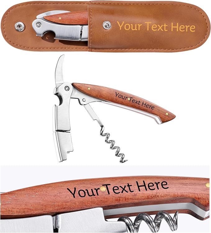 Fanery Sue Personalized Wine Opener - Custom Engraved Professional Corkscrews for Wine Bottles w/Foil Cutter and Cap Remover - Manual Wine Key